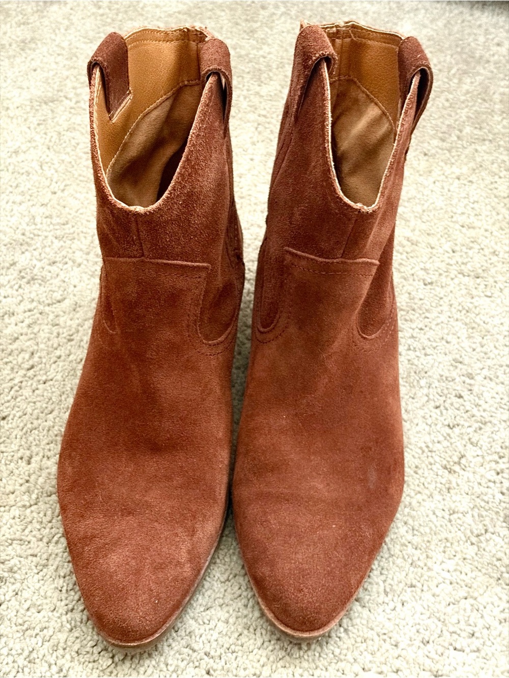 Lucky Brand Suede Pointed Ankle Booties in Rust